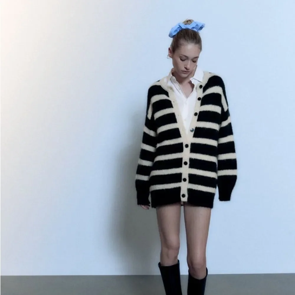 Zara Long Striped Cardigan New - Picture 9 of 11
